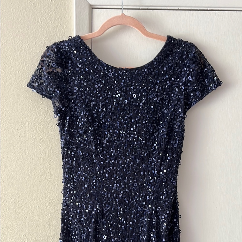 Navy Sequin Short Sleeve Dress